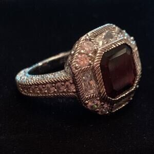 Judith Ripka Sterling 4.50 CTTW Garnet and Diamonique Ring Size 7